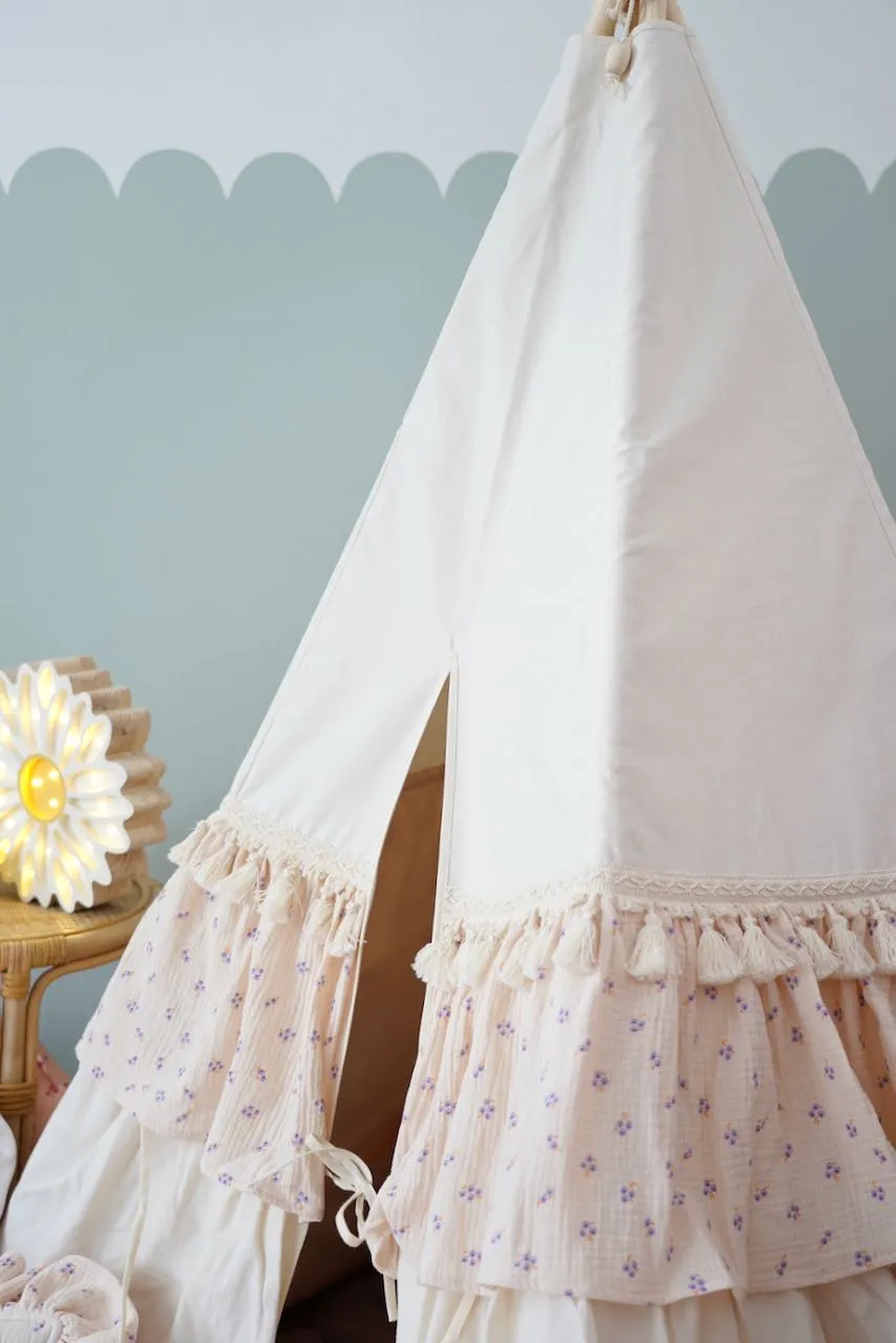 Forget-me-not - Teepee Tent With Frills And Light Pink Lily Flower Mat Set